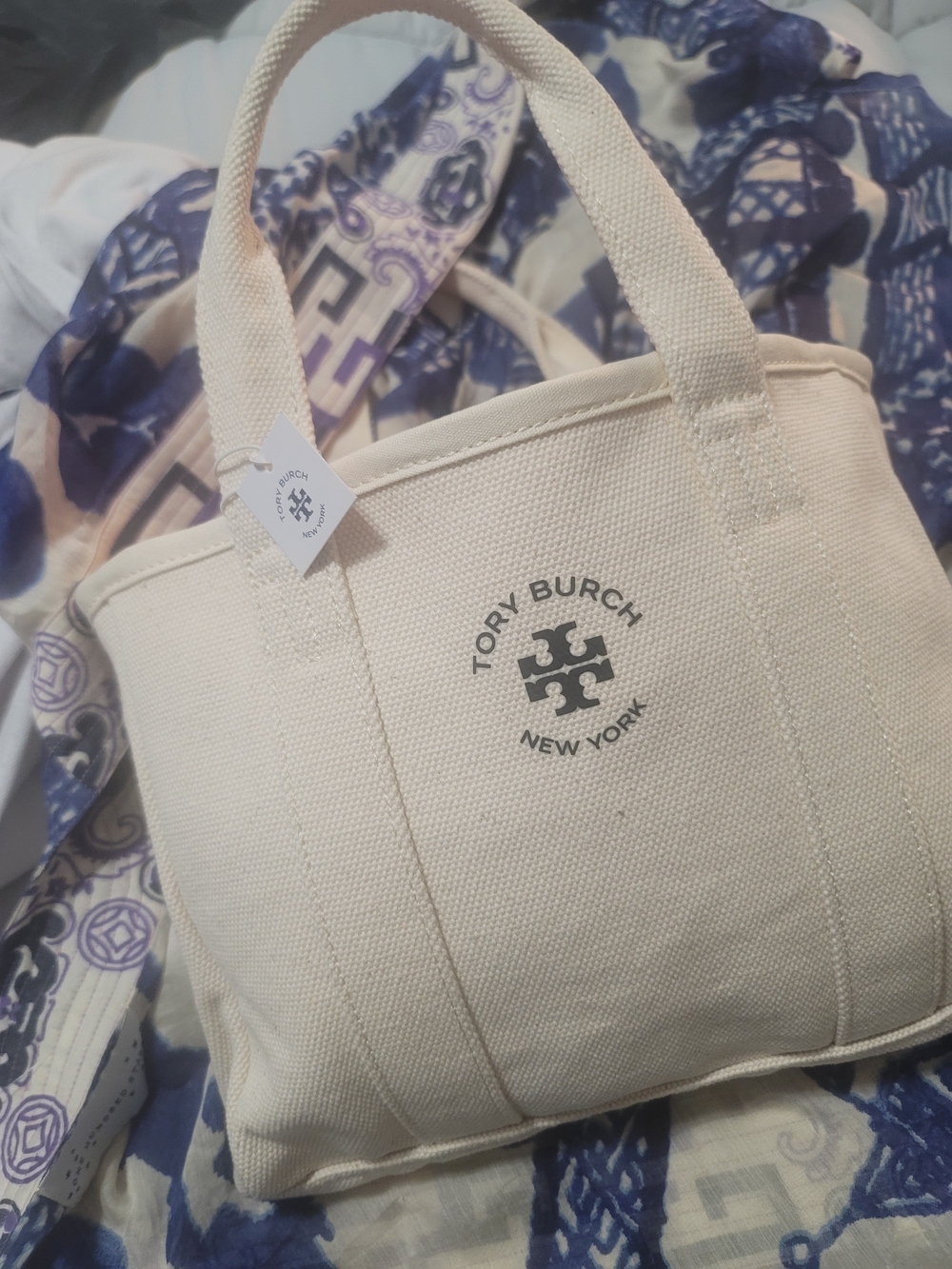 Tory Burch Canvas Mercer Mini Tote in Natural Cream